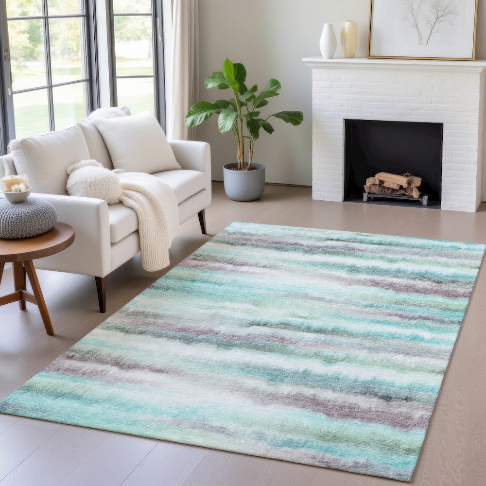 Machine Washable Indoor/Outdoor Chantille ACN2098 Teal 2'6" x 3'10" Rug. Picture 5