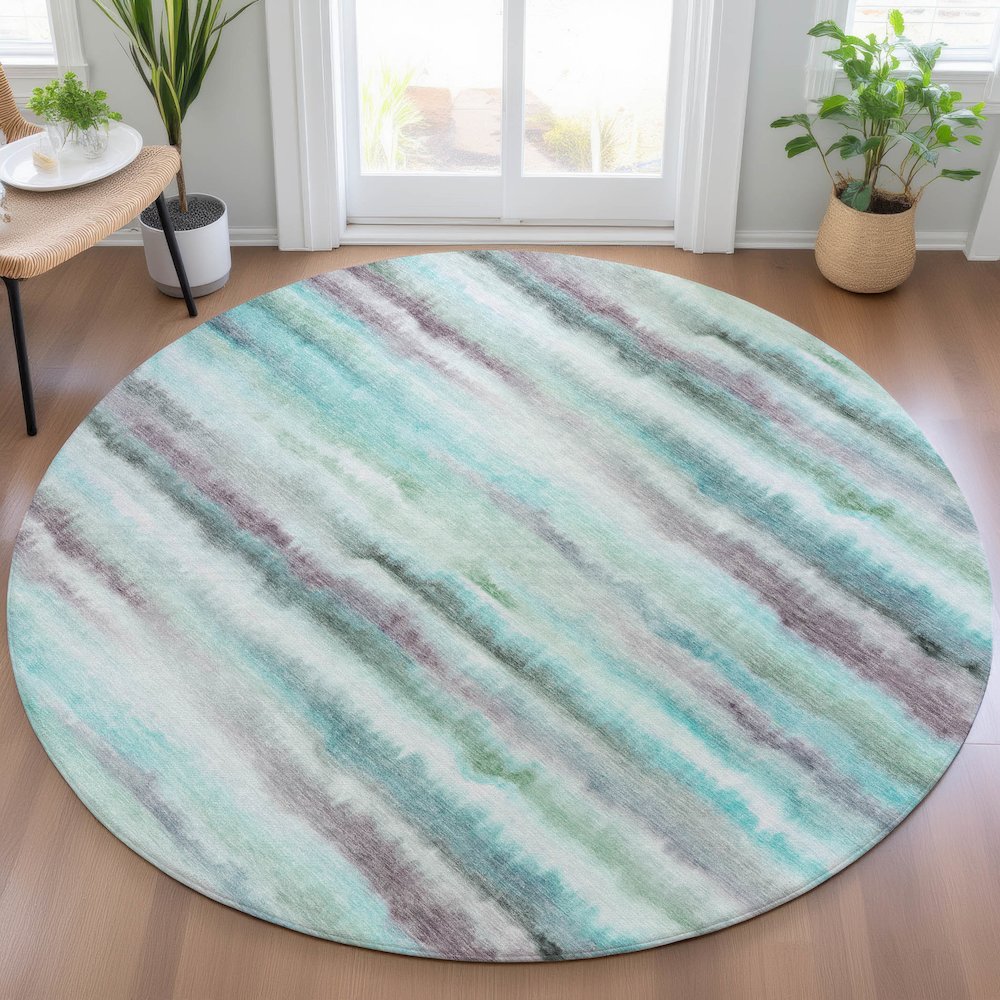 Machine Washable Indoor/Outdoor Chantille ACN2098 Teal 8' x 8' Round Rug. Picture 5