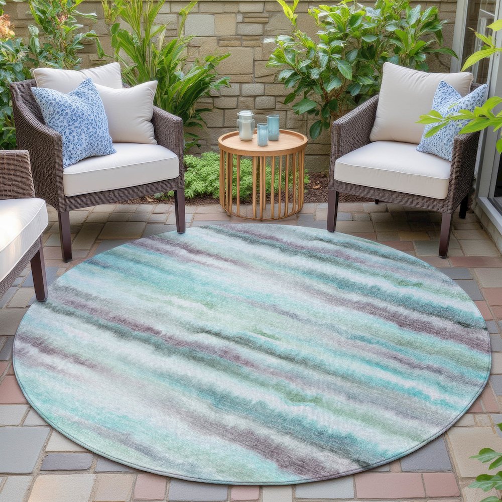 Machine Washable Indoor/Outdoor Chantille ACN2098 Teal 8' x 8' Round Rug. Picture 6
