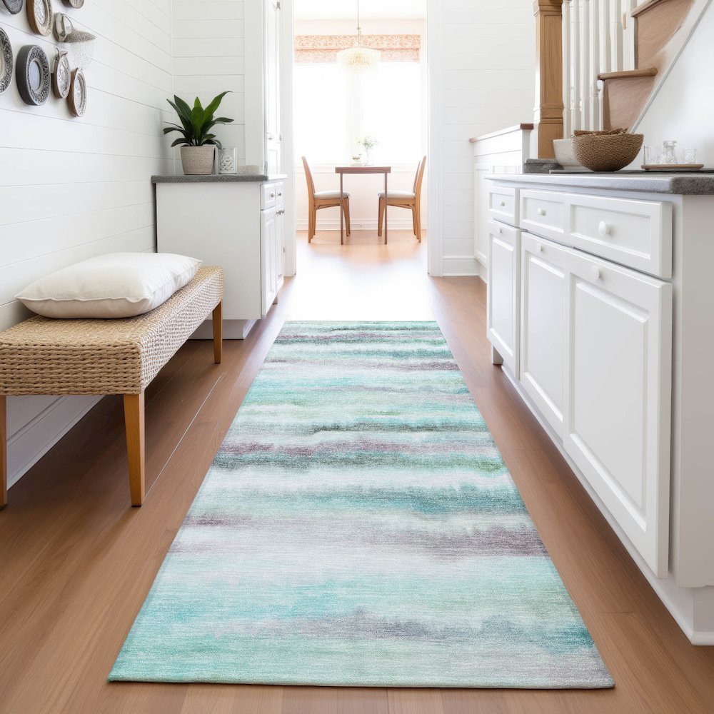 Machine Washable Indoor/Outdoor Chantille ACN2098 Teal 2'3" x 7'6" Runner Rug. Picture 5