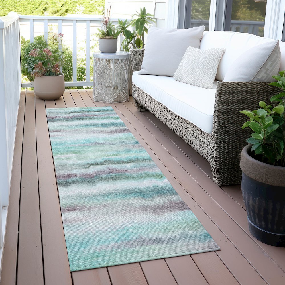 Machine Washable Indoor/Outdoor Chantille ACN2098 Teal 2'3" x 7'6" Runner Rug. Picture 6