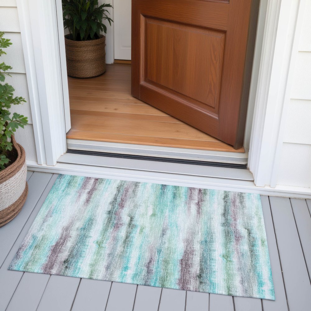Machine Washable Indoor/Outdoor Chantille ACN2098 Teal 1'8" x 2'6" Rug. Picture 6