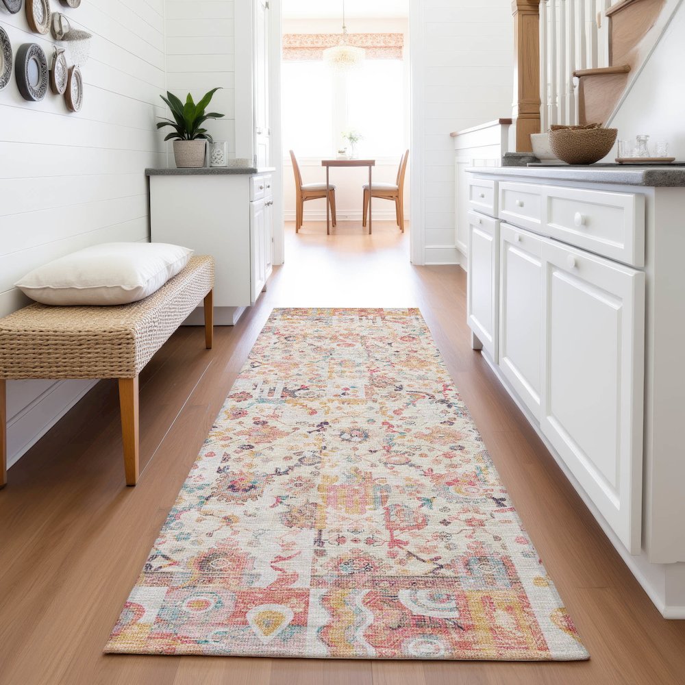 Machine Washable Indoor/Outdoor Chantille ACN2099 Pink 2'3" x 7'6" Runner Rug. Picture 5