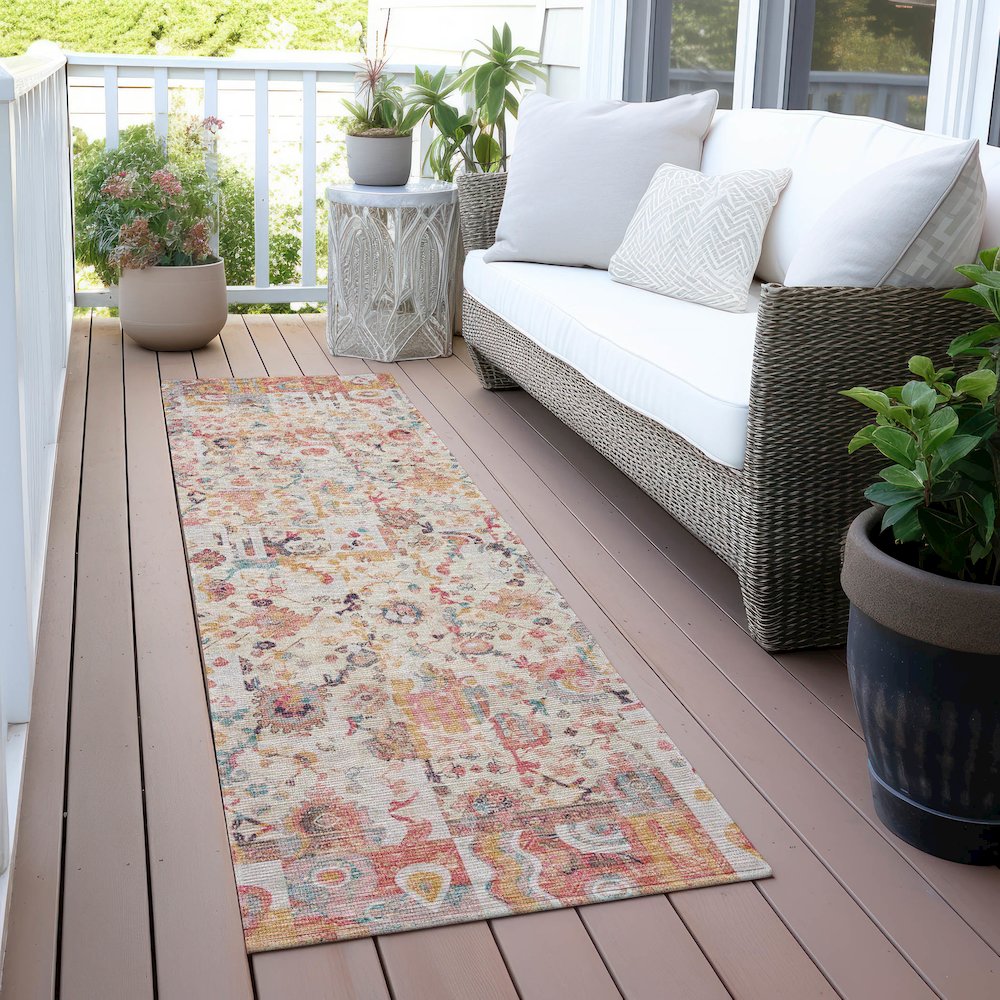 Machine Washable Indoor/Outdoor Chantille ACN2099 Pink 2'3" x 7'6" Runner Rug. Picture 6