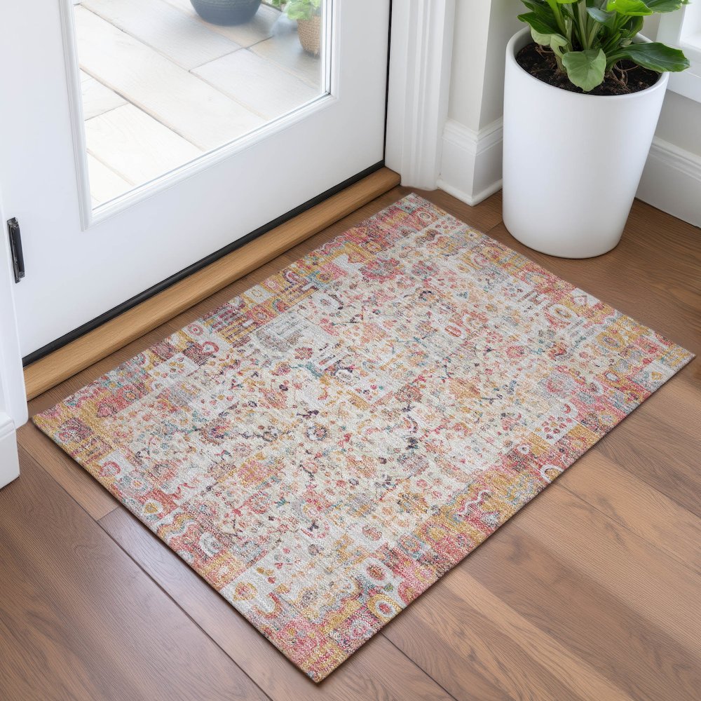 Machine Washable Indoor/Outdoor Chantille ACN2099 Pink 1'8" x 2'6" Rug. Picture 5