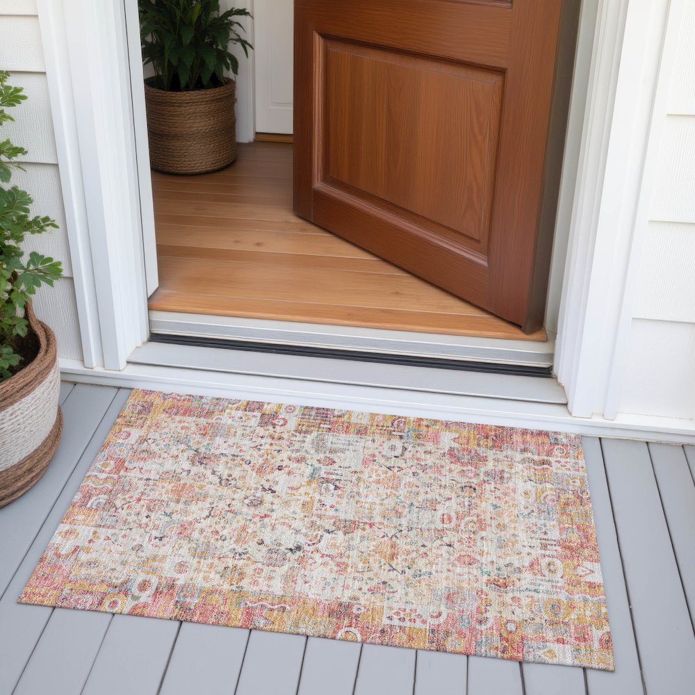 Machine Washable Indoor/Outdoor Chantille ACN2099 Pink 1'8" x 2'6" Rug. Picture 6