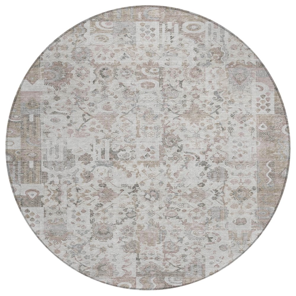 Machine Washable Indoor/Outdoor Chantille ACN2099 Taupe 8' x 8' Round Rug. Picture 1