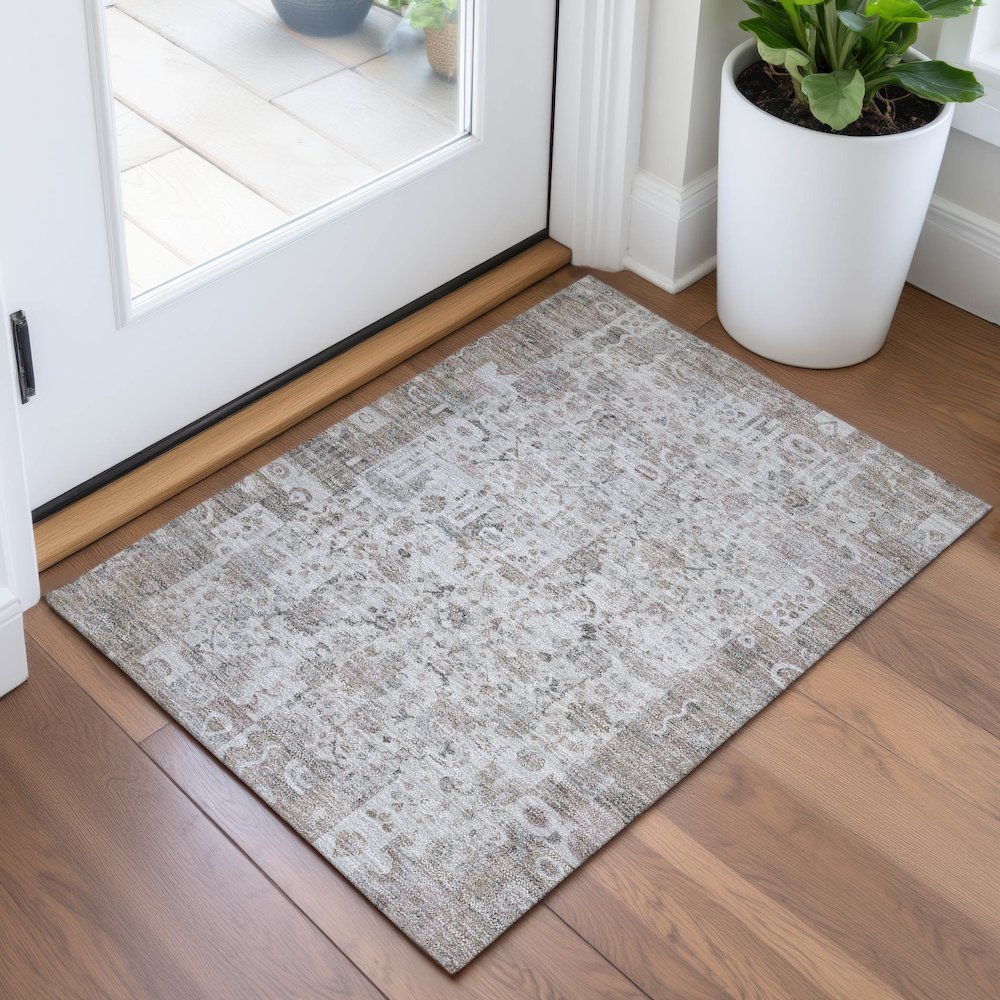 Machine Washable Indoor/Outdoor Chantille ACN2099 Taupe 1'8" x 2'6" Rug. Picture 5