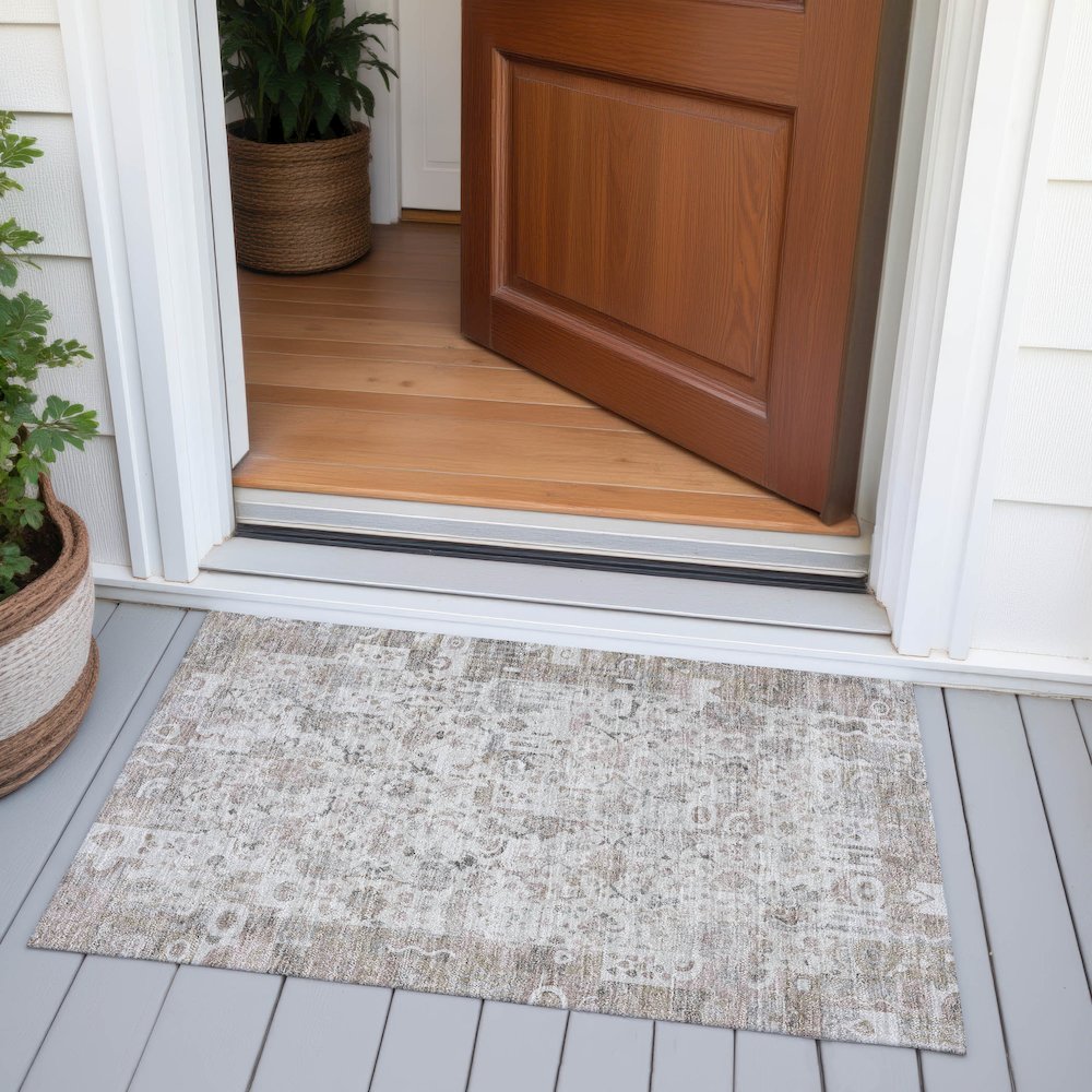 Machine Washable Indoor/Outdoor Chantille ACN2099 Taupe 1'8" x 2'6" Rug. Picture 6