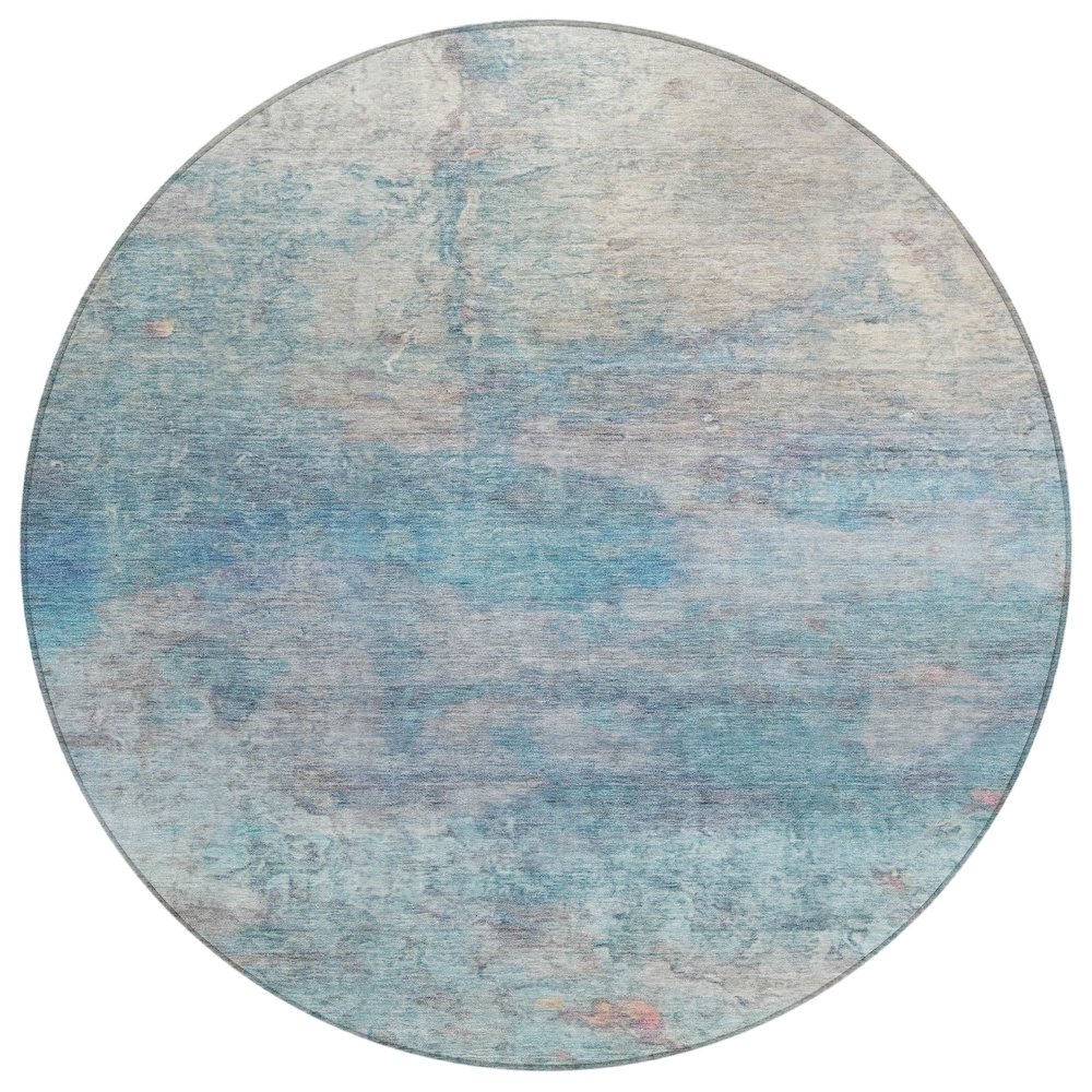 Machine Washable Indoor/Outdoor Chantille ACN2100 Aqua 8' x 8' Round Rug. Picture 1