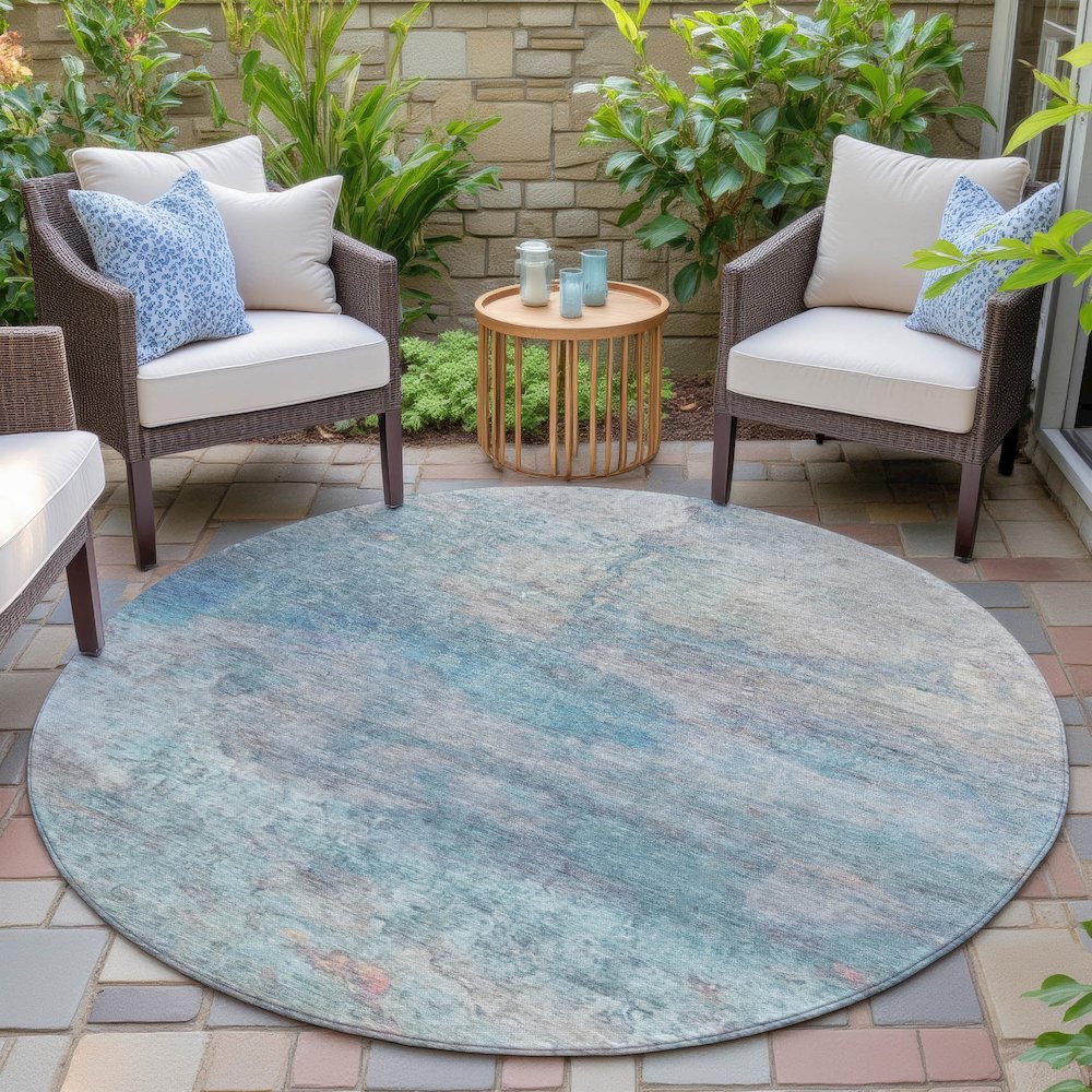 Machine Washable Indoor/Outdoor Chantille ACN2100 Aqua 8' x 8' Round Rug. Picture 6