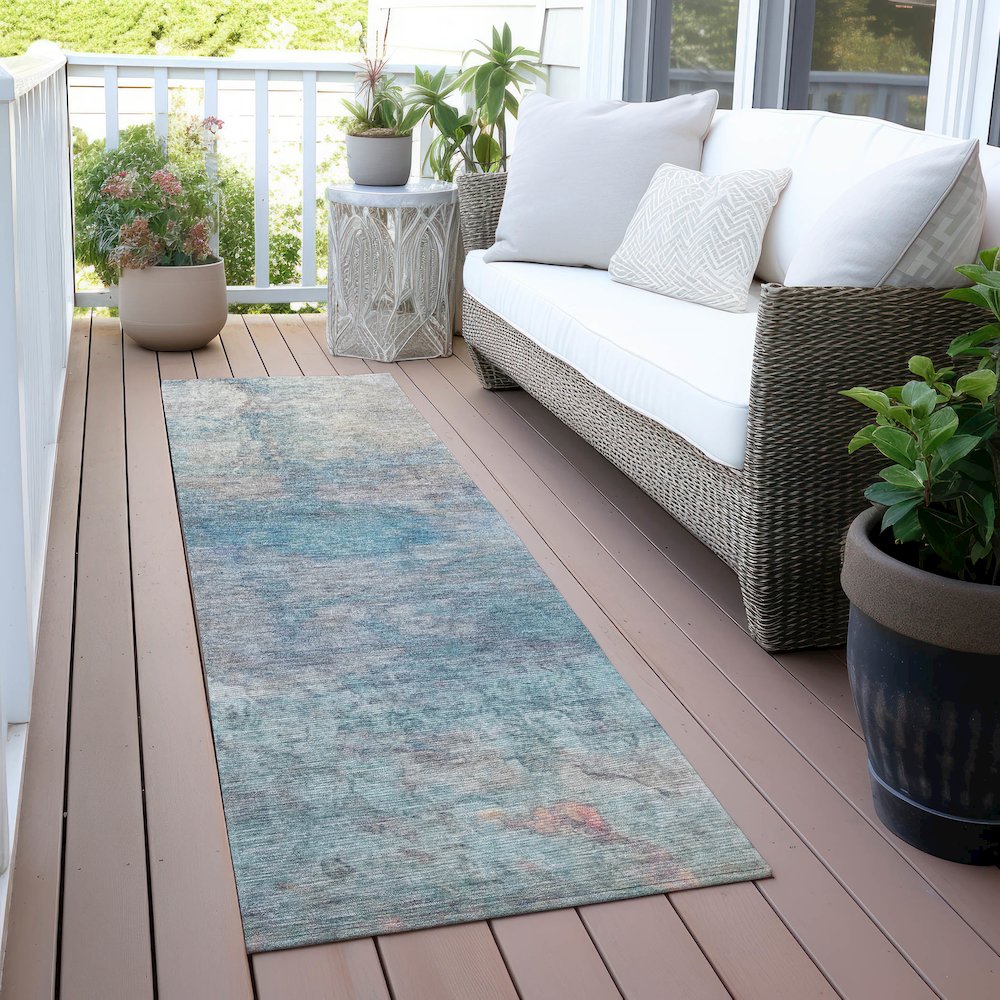 Machine Washable Indoor/Outdoor Chantille ACN2100 Aqua 2'3" x 7'6" Runner Rug. Picture 6