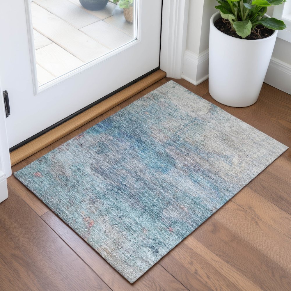 Machine Washable Indoor/Outdoor Chantille ACN2100 Aqua 1'8" x 2'6" Rug. Picture 5
