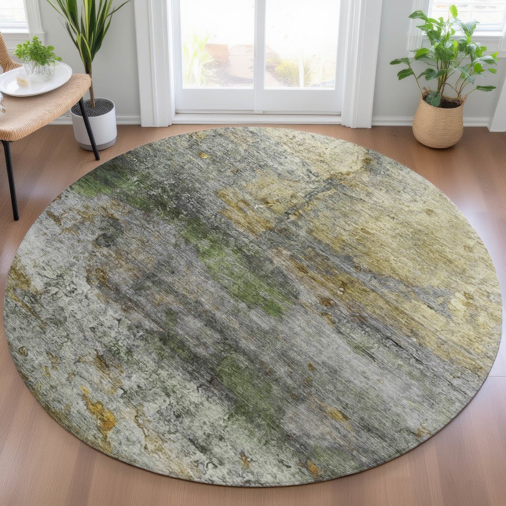 Machine Washable Indoor/Outdoor Chantille ACN2100 Olive 8' x 8' Round Rug. Picture 5