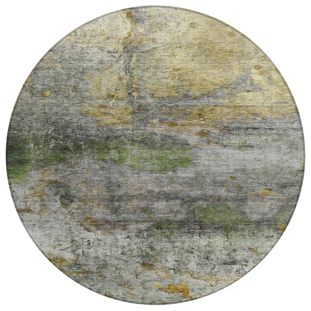 Machine Washable Indoor/Outdoor Chantille ACN2100 Olive 8' x 8' Round Rug. Picture 1