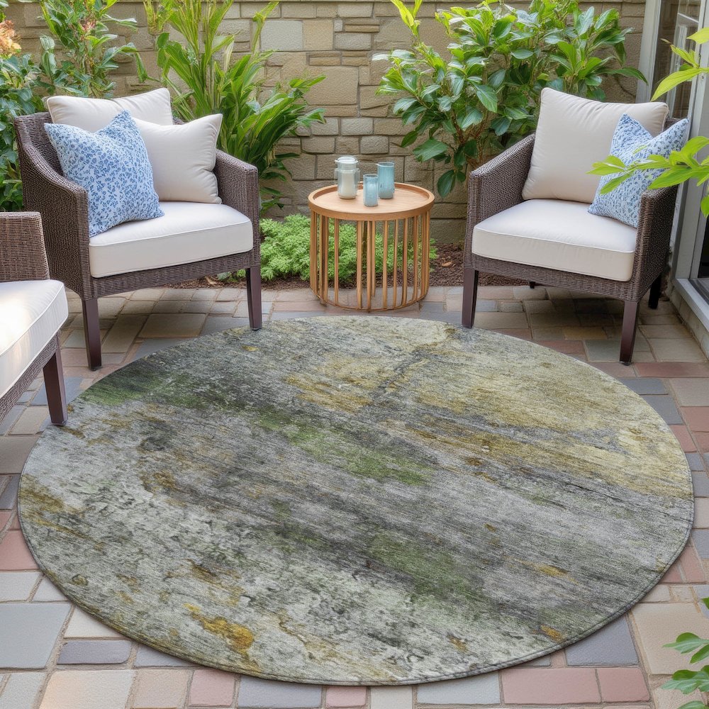 Machine Washable Indoor/Outdoor Chantille ACN2100 Olive 8' x 8' Round Rug. Picture 6