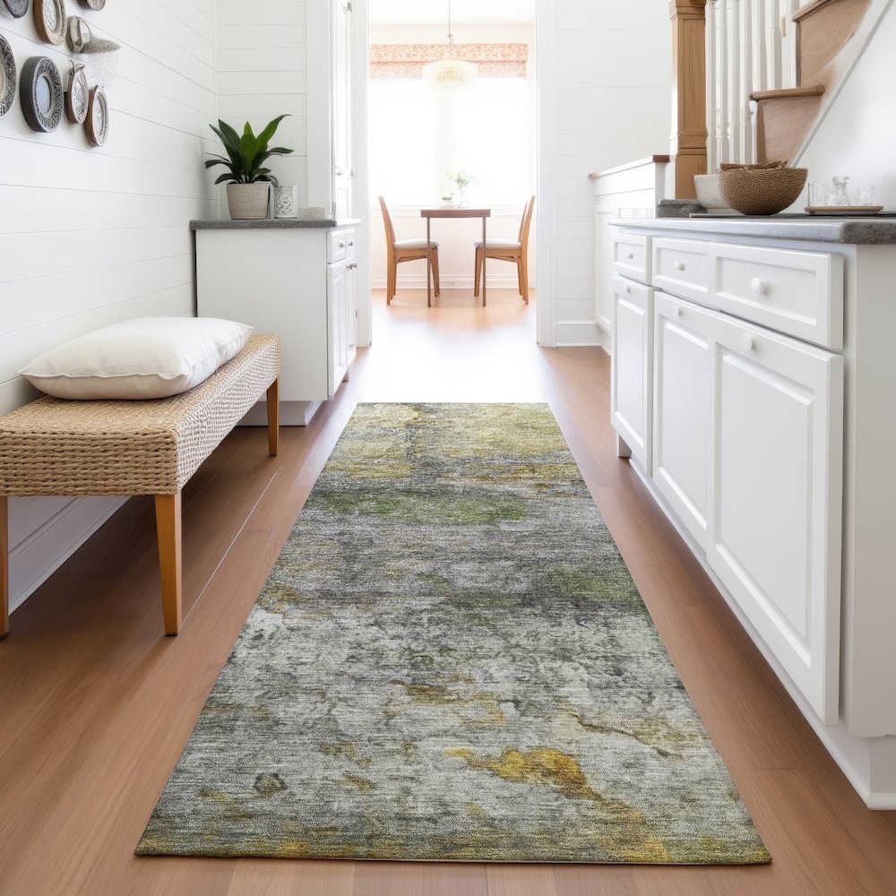 Machine Washable Indoor/Outdoor Chantille ACN2100 Olive 2'3" x 7'6" Runner Rug. Picture 5