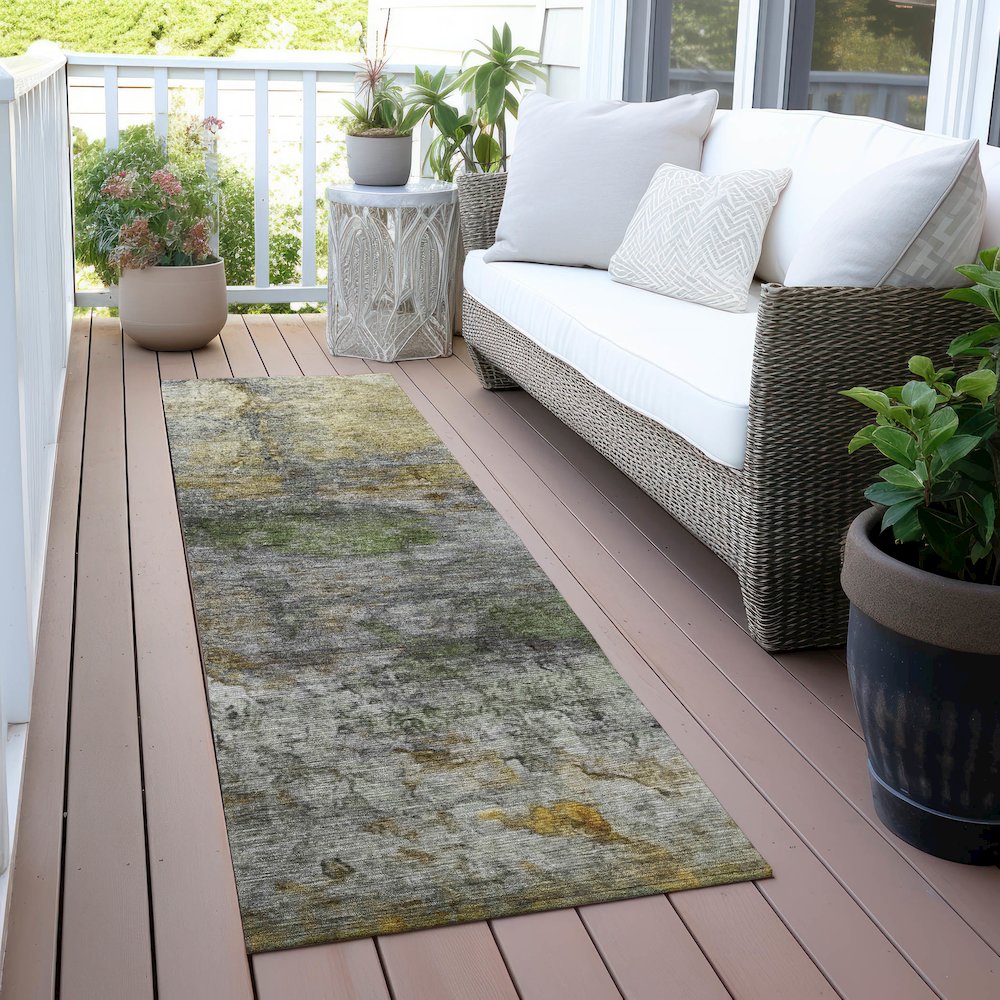 Machine Washable Indoor/Outdoor Chantille ACN2100 Olive 2'3" x 7'6" Runner Rug. Picture 6