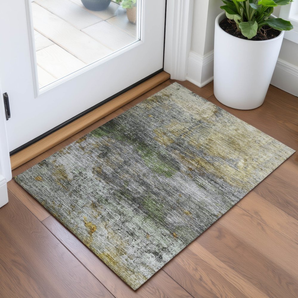 Machine Washable Indoor/Outdoor Chantille ACN2100 Olive 1'8" x 2'6" Rug. Picture 5