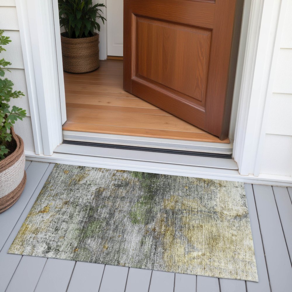 Machine Washable Indoor/Outdoor Chantille ACN2100 Olive 1'8" x 2'6" Rug. Picture 6