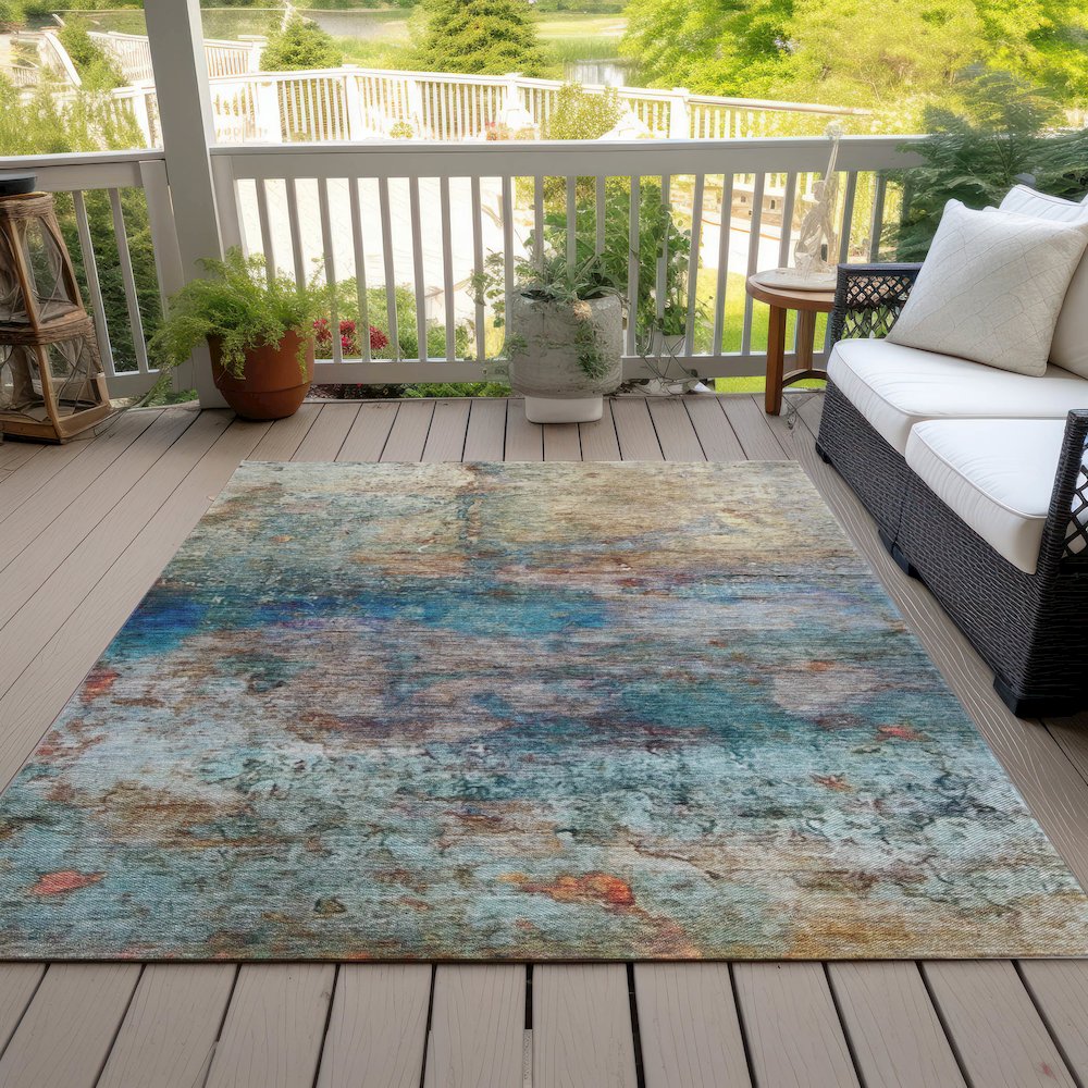 Machine Washable Indoor/Outdoor Chantille ACN2100 Teal 2'6" x 3'10" Rug. Picture 8