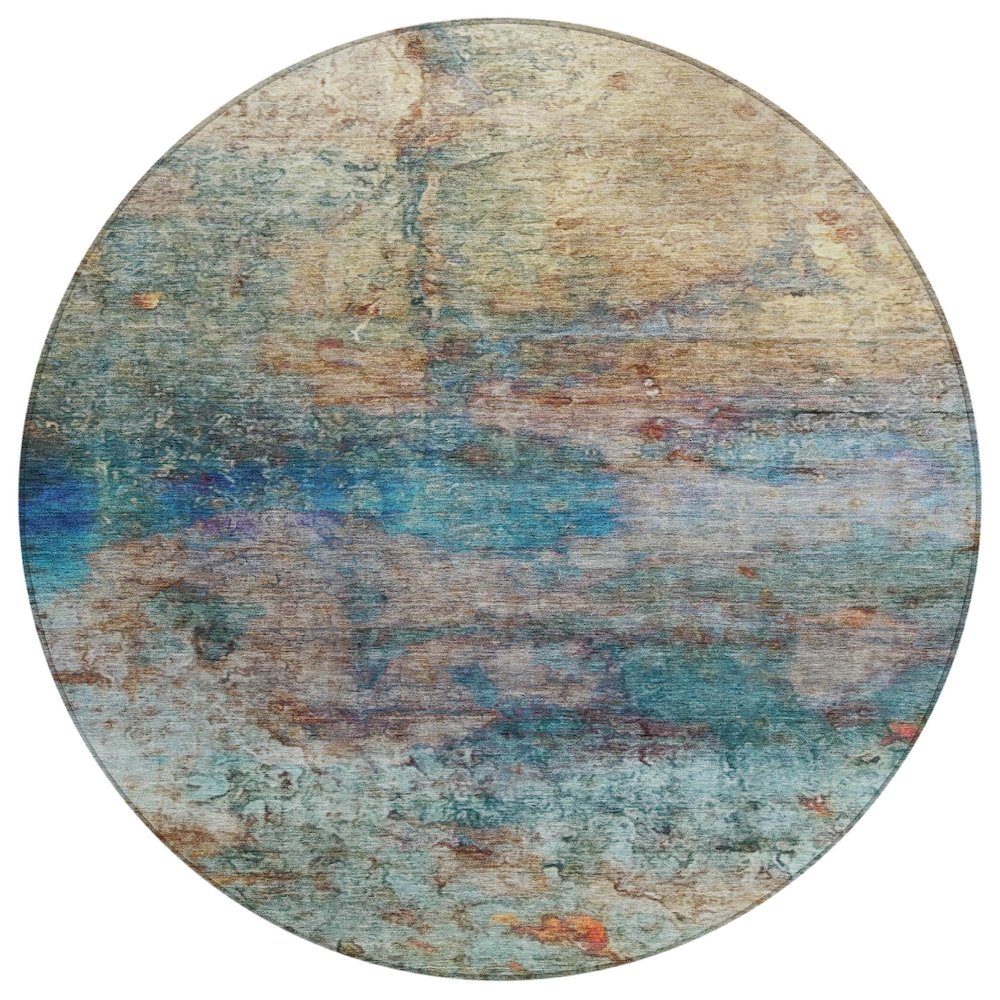 Machine Washable Indoor/Outdoor Chantille ACN2100 Teal 8' x 8' Round Rug. Picture 1