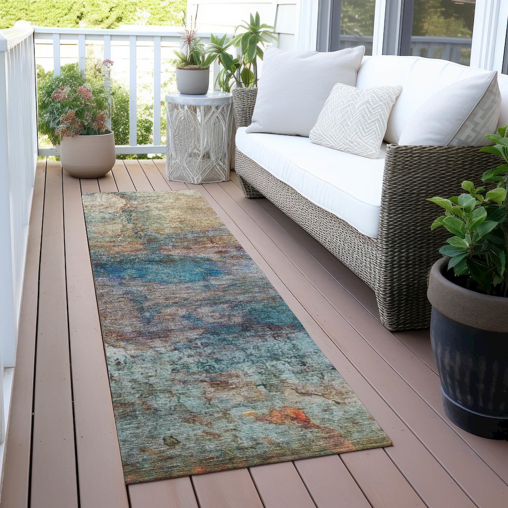 Machine Washable Indoor/Outdoor Chantille ACN2100 Teal 2'3" x 7'6" Runner Rug. Picture 6