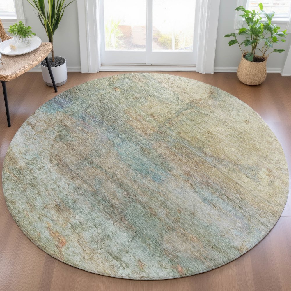 Machine Washable Indoor/Outdoor Chantille ACN2100 Wheat 8' x 8' Round Rug. Picture 5