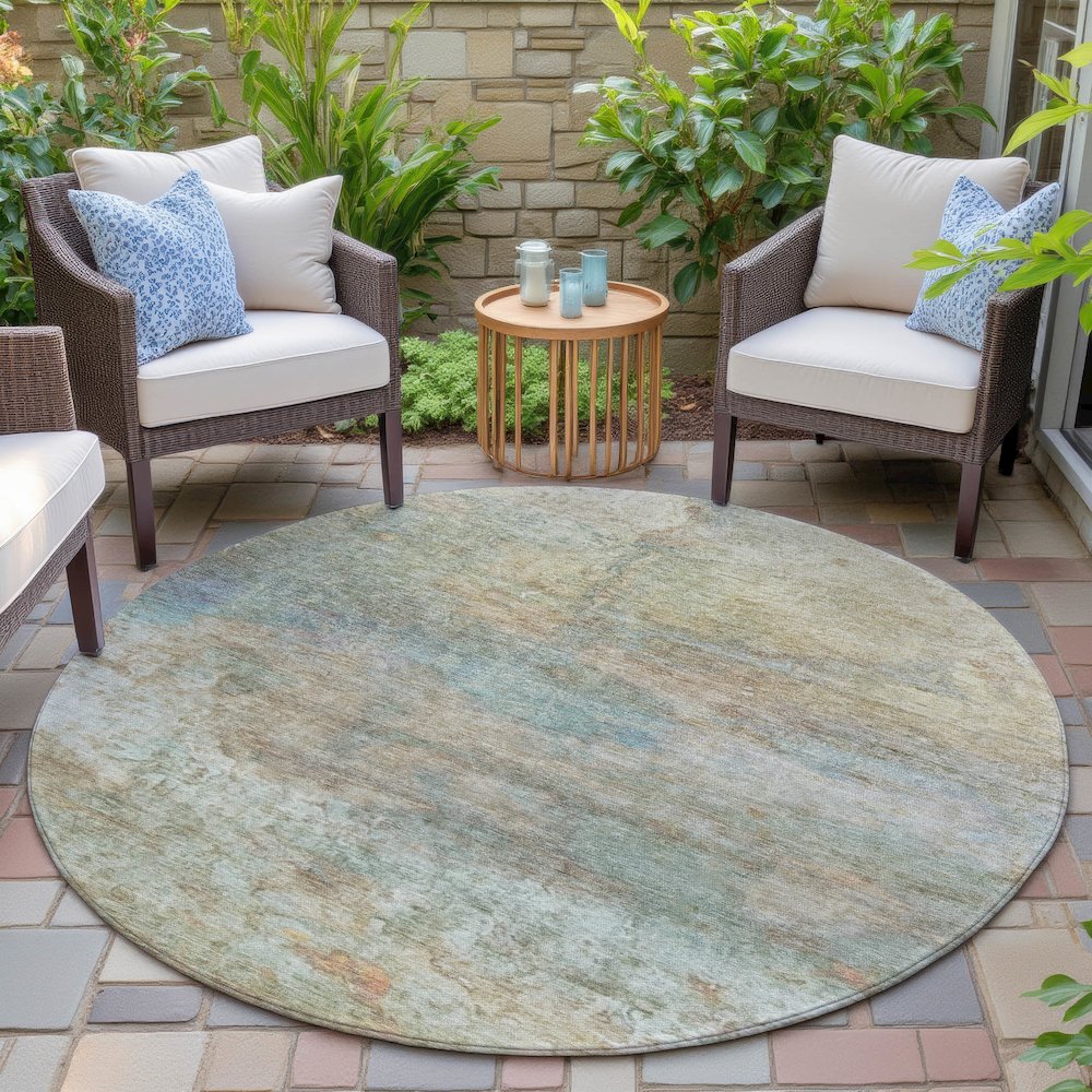Machine Washable Indoor/Outdoor Chantille ACN2100 Wheat 8' x 8' Round Rug. Picture 6