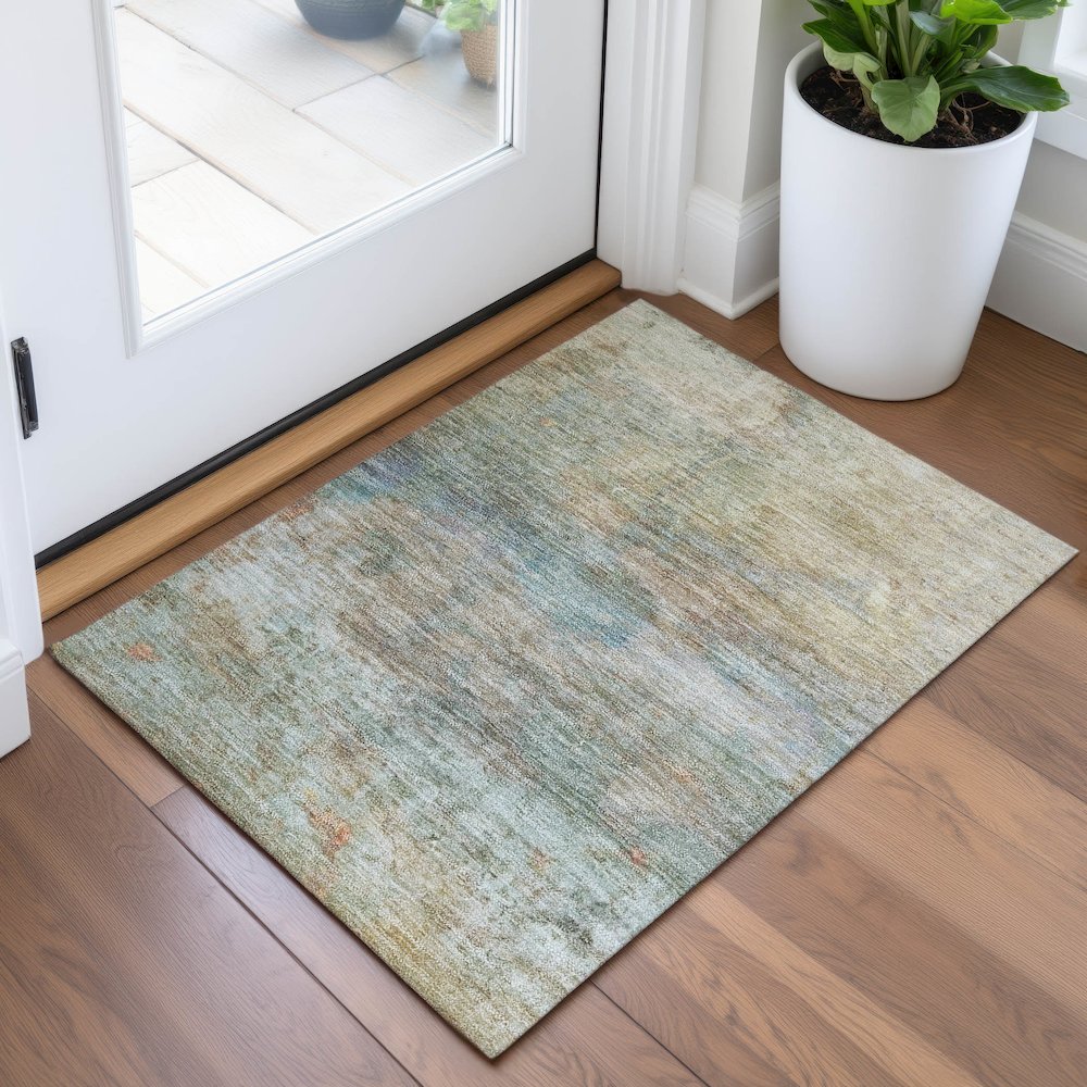 Machine Washable Indoor/Outdoor Chantille ACN2100 Wheat 1'8" x 2'6" Rug. Picture 5