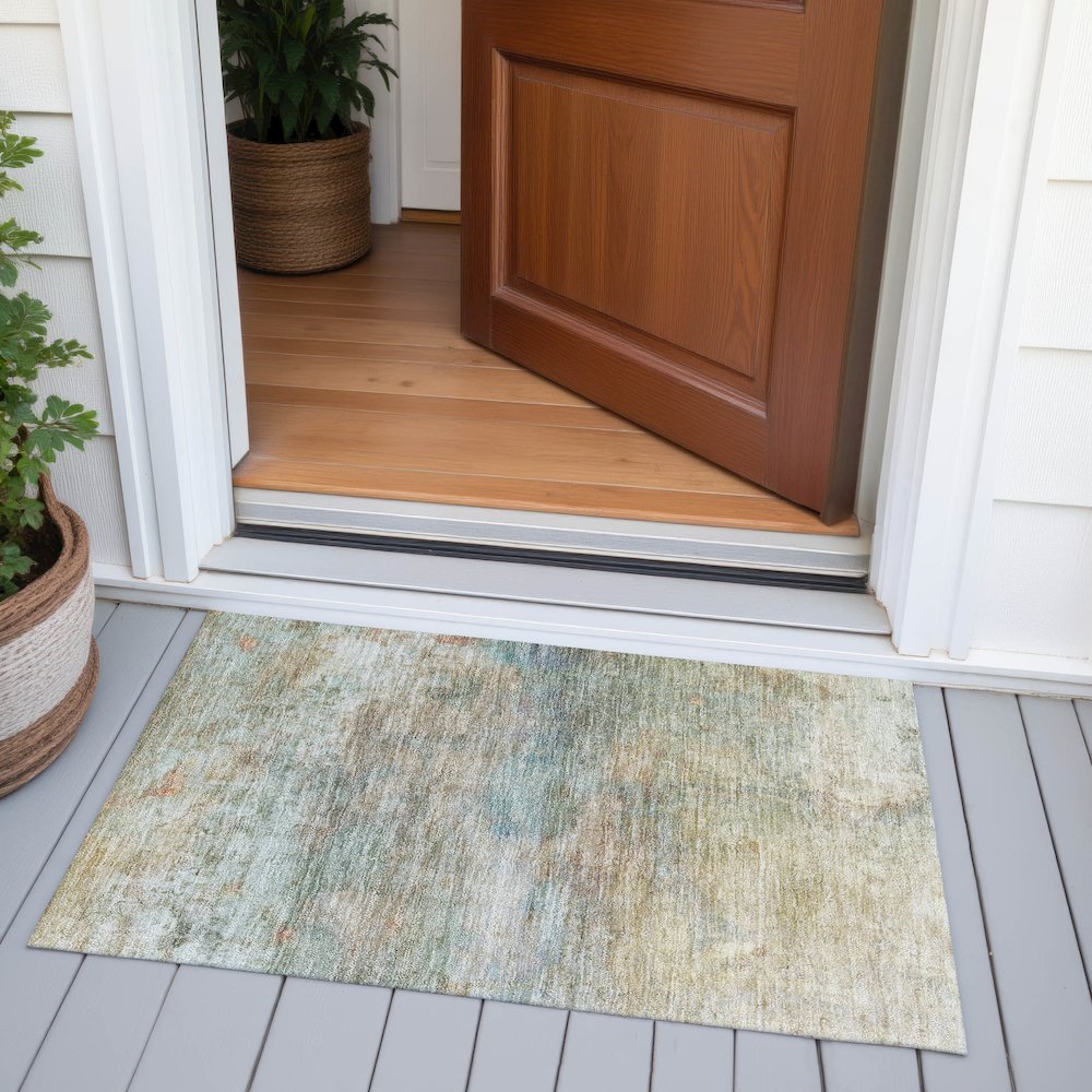 Machine Washable Indoor/Outdoor Chantille ACN2100 Wheat 1'8" x 2'6" Rug. Picture 6