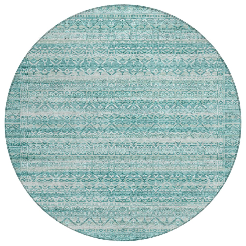 Machine Washable Indoor/Outdoor Chantille ACN2101 Aqua 8' x 8' Round Rug. Picture 1