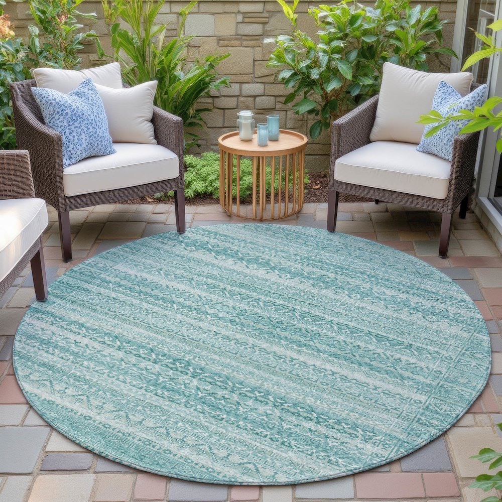Machine Washable Indoor/Outdoor Chantille ACN2101 Aqua 8' x 8' Round Rug. Picture 6
