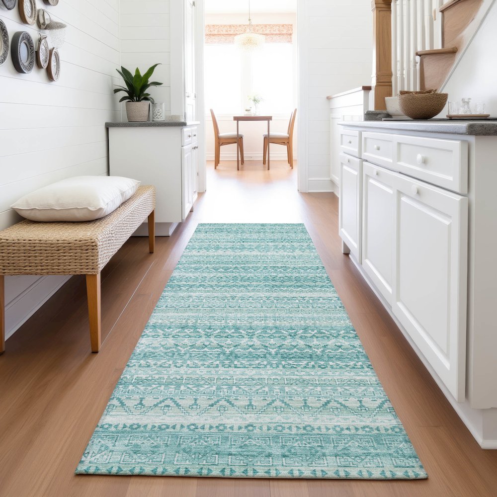 Machine Washable Indoor/Outdoor Chantille ACN2101 Aqua 2'3" x 7'6" Runner Rug. Picture 5