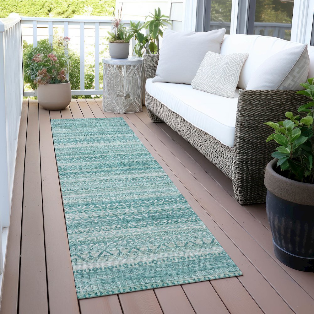 Machine Washable Indoor/Outdoor Chantille ACN2101 Aqua 2'3" x 7'6" Runner Rug. Picture 6