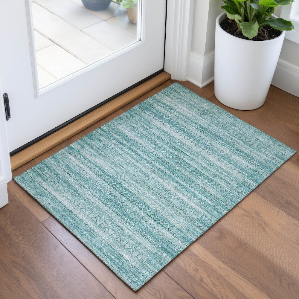 Machine Washable Indoor/Outdoor Chantille ACN2101 Aqua 1'8" x 2'6" Rug. Picture 5