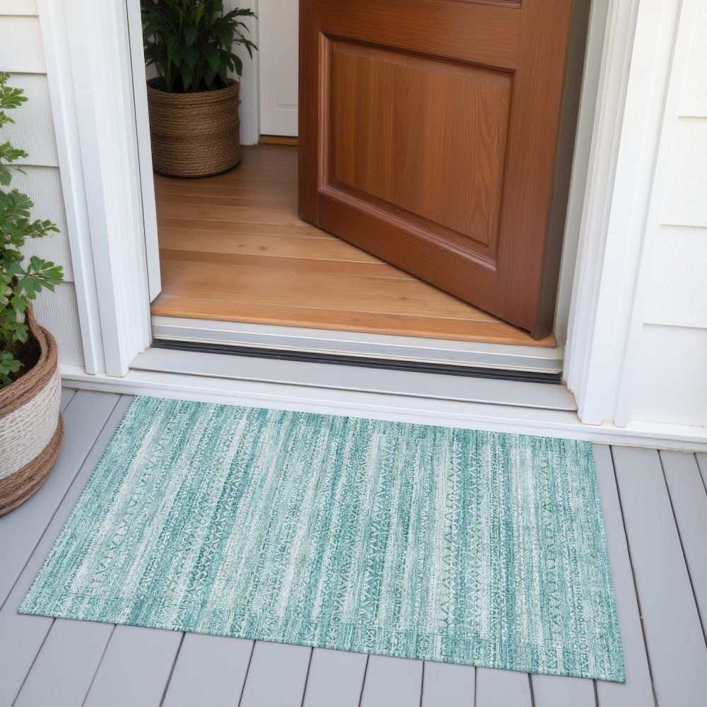 Machine Washable Indoor/Outdoor Chantille ACN2101 Aqua 1'8" x 2'6" Rug. Picture 6