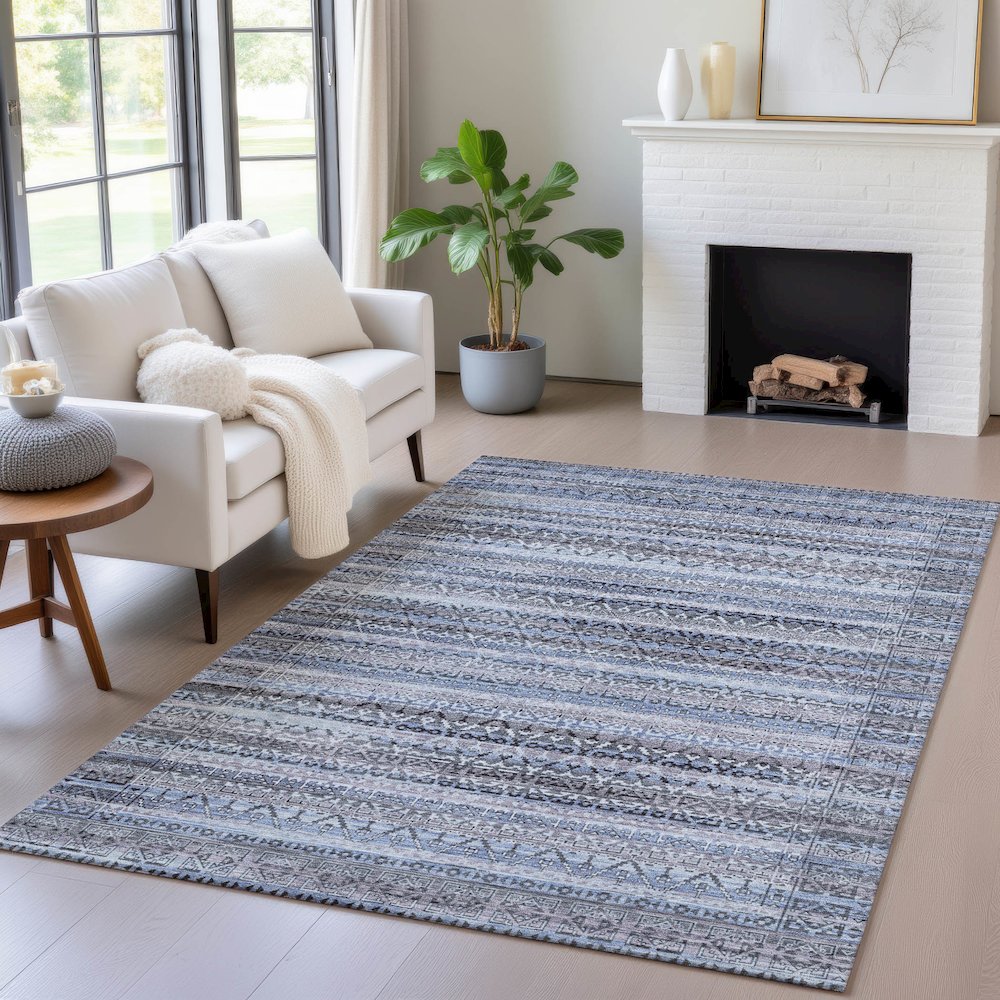 Machine Washable Indoor/Outdoor Chantille ACN2101 Blue 2'6" x 3'10" Rug. Picture 5