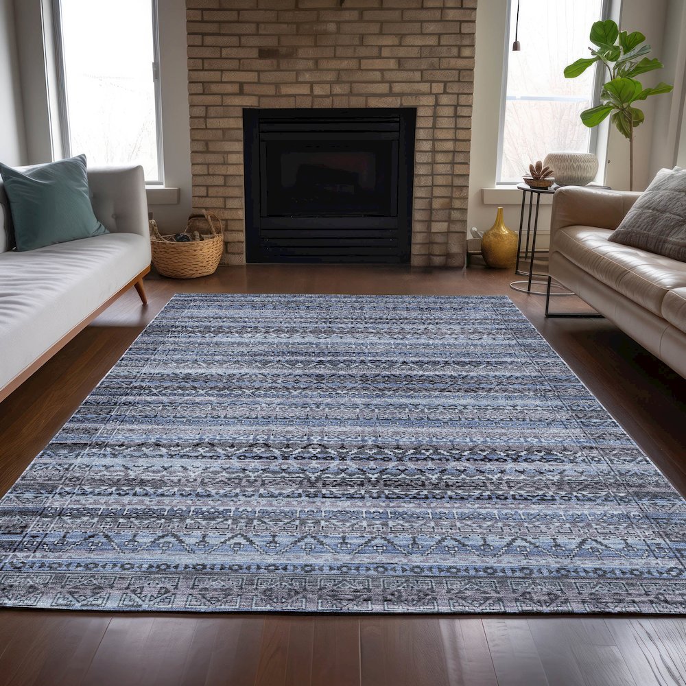 Machine Washable Indoor/Outdoor Chantille ACN2101 Blue 2'6" x 3'10" Rug. Picture 6