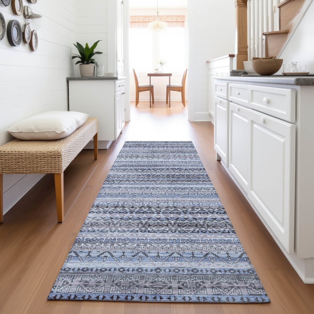 Machine Washable Indoor/Outdoor Chantille ACN2101 Blue 2'3" x 7'6" Runner Rug. Picture 5