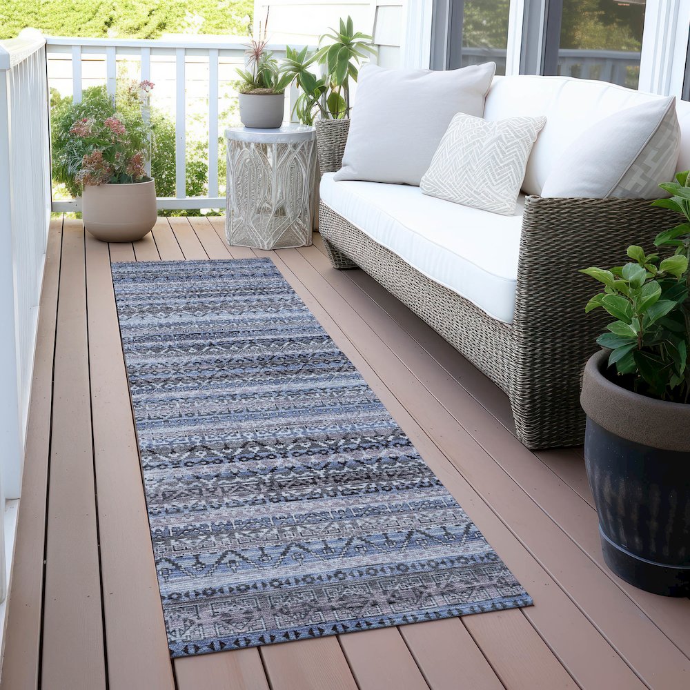 Machine Washable Indoor/Outdoor Chantille ACN2101 Blue 2'3" x 7'6" Runner Rug. Picture 6