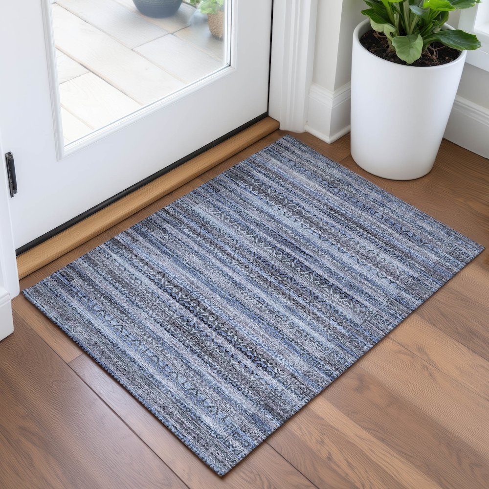 Machine Washable Indoor/Outdoor Chantille ACN2101 Blue 1'8" x 2'6" Rug. Picture 5