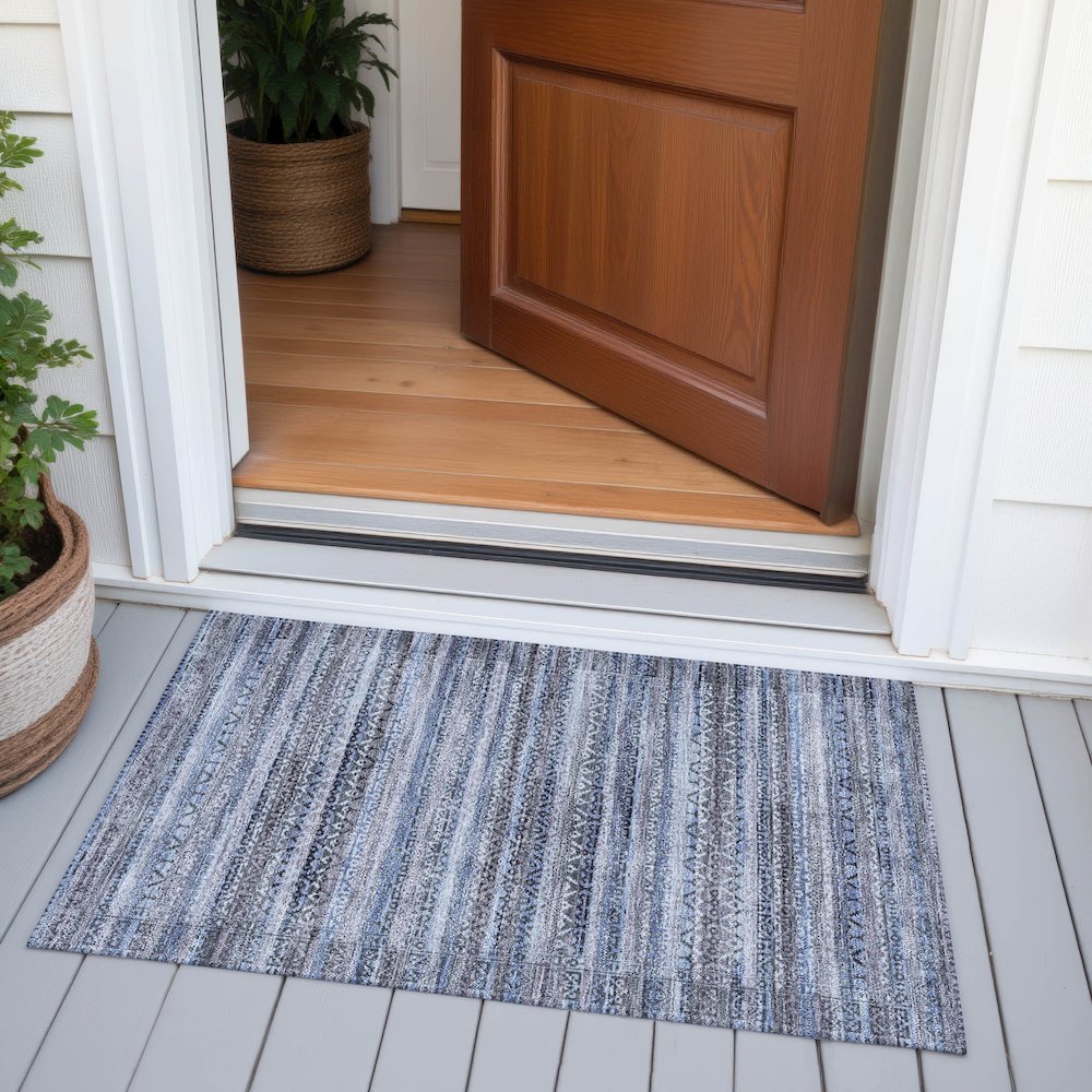 Machine Washable Indoor/Outdoor Chantille ACN2101 Blue 1'8" x 2'6" Rug. Picture 6