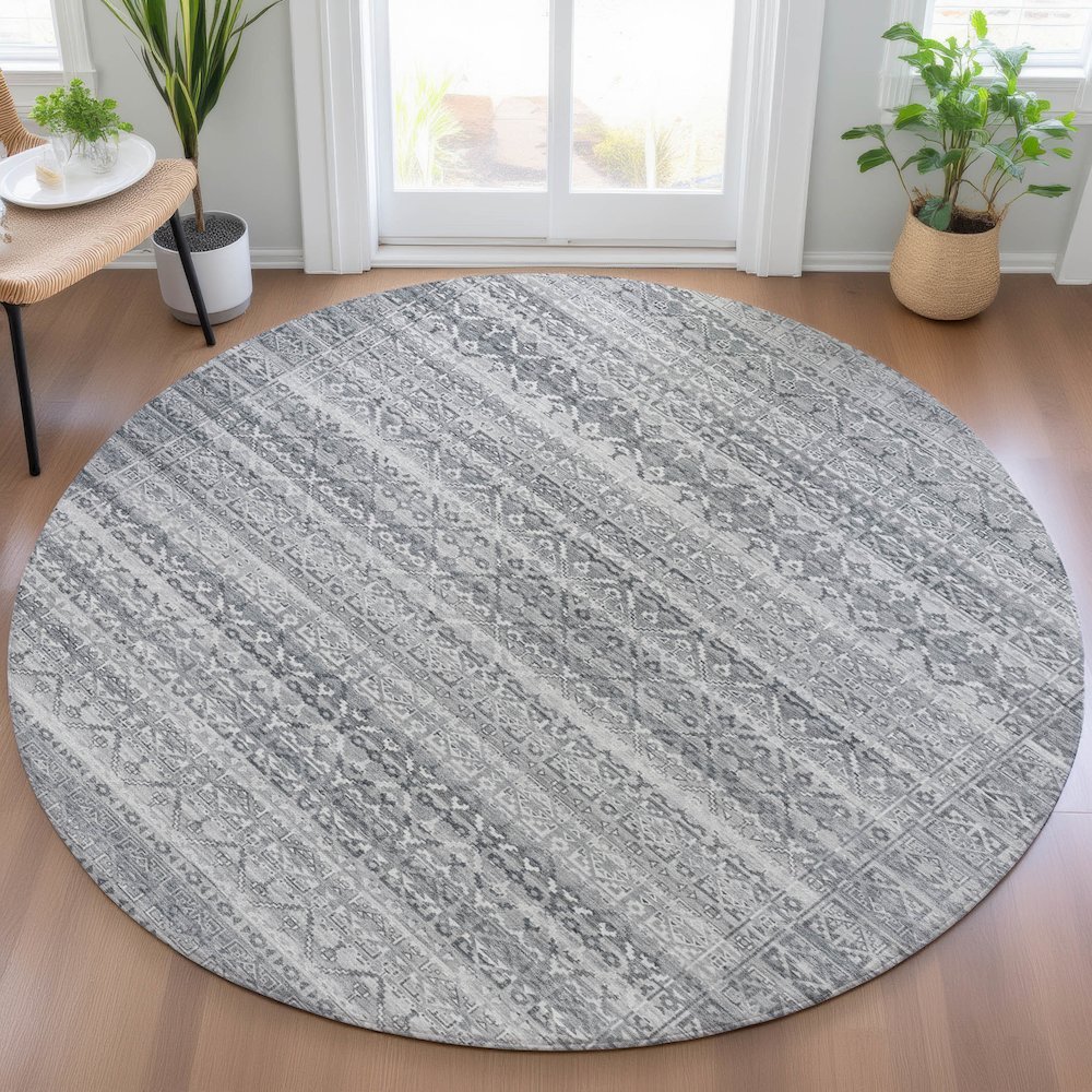 Machine Washable Indoor/Outdoor Chantille ACN2101 Gray 8' x 8' Round Rug. Picture 5