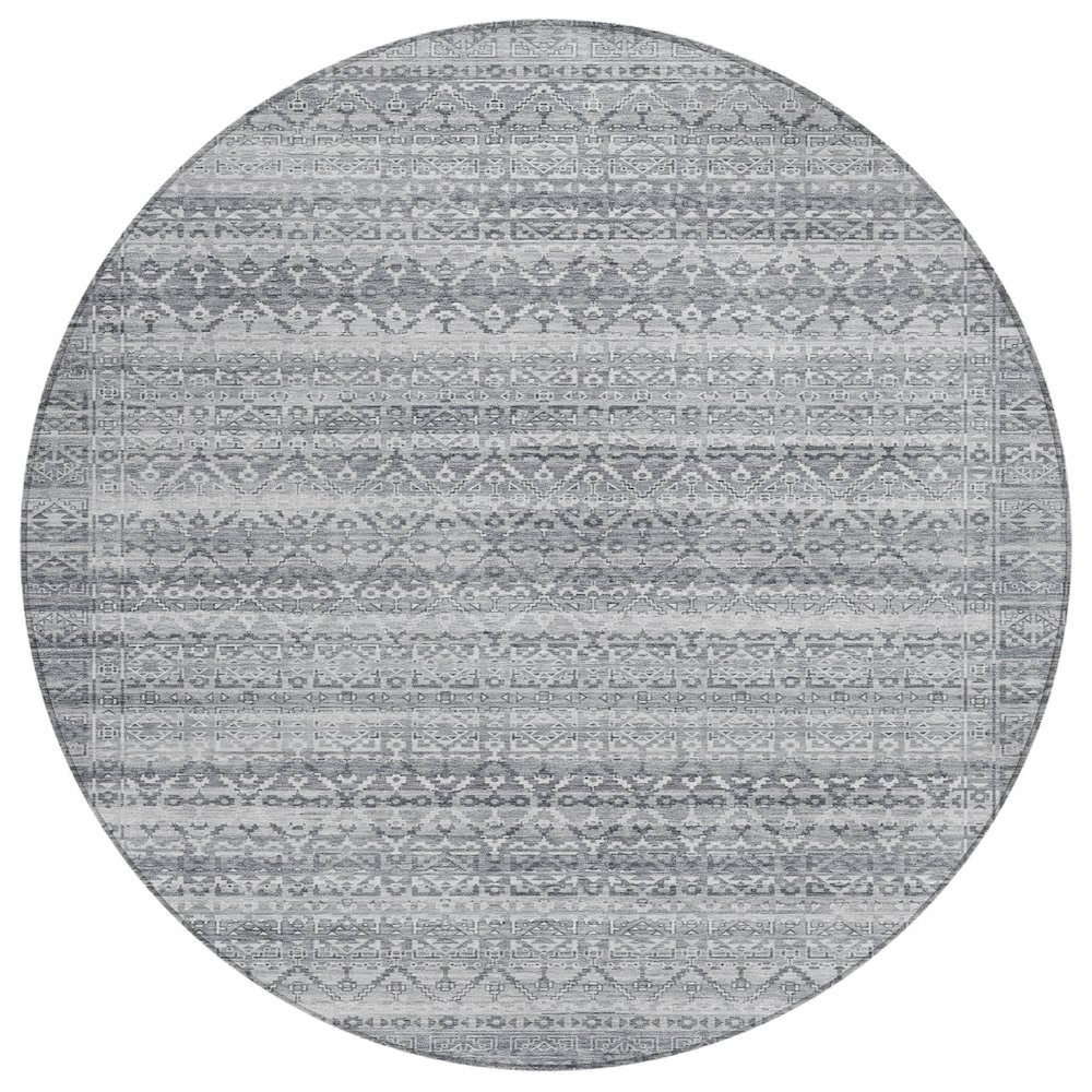 Machine Washable Indoor/Outdoor Chantille ACN2101 Gray 8' x 8' Round Rug. Picture 1