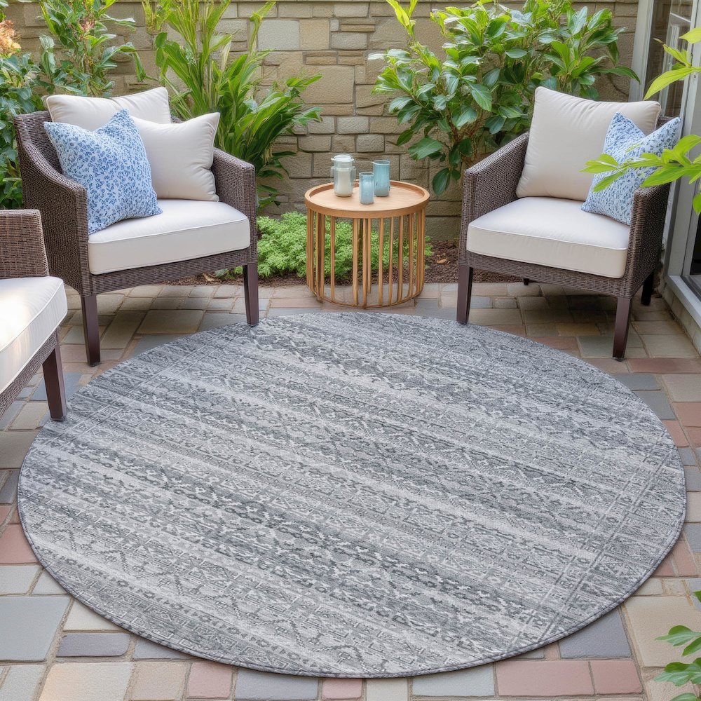 Machine Washable Indoor/Outdoor Chantille ACN2101 Gray 8' x 8' Round Rug. Picture 6