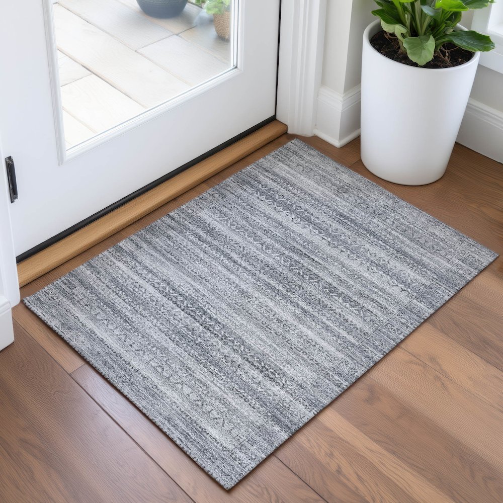 Machine Washable Indoor/Outdoor Chantille ACN2101 Gray 1'8" x 2'6" Rug. Picture 5