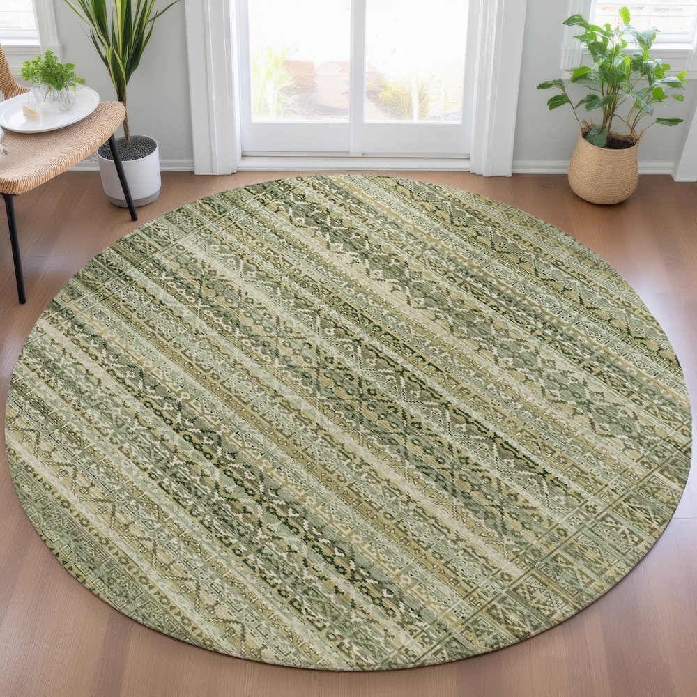 Machine Washable Indoor/Outdoor Chantille ACN2101 Green 8' x 8' Round Rug. Picture 5