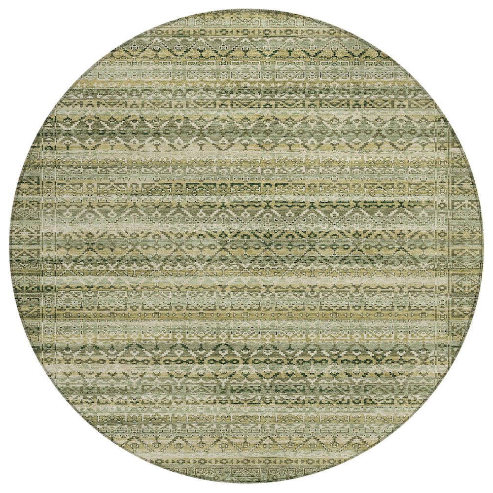 Machine Washable Indoor/Outdoor Chantille ACN2101 Green 8' x 8' Round Rug. Picture 1
