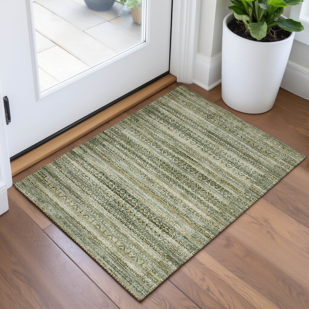 Machine Washable Indoor/Outdoor Chantille ACN2101 Green 1'8" x 2'6" Rug. Picture 5